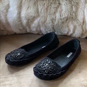 Vera Wang Black Suede Jeweled Moccasins Flats 7